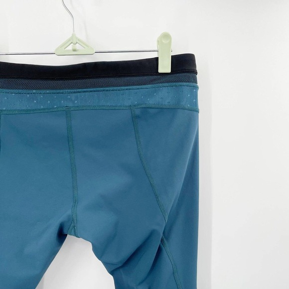 Lululemon Just Breathe Cropped Leggings Teal Size 8 Mesh Trim Yoga Athletic Dots - Picture 6 of 10